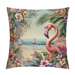 Vintage Christmas Style Farmhouse Pillow Cover&nbsp;Flamingos Wear Santa Hats Decoraive Home Cushion CoverFlowers Outdoor Decor for Sofa Couch Pillowcase ( Flamingo)