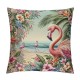 Vintage Christmas Style Farmhouse Pillow Cover&nbsp;Flamingos Wear Santa Hats Decoraive Home Cushion CoverFlowers Outdoor Decor for Sofa Couch Pillowcase ( Flamingo)