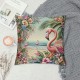 Vintage Christmas Style Farmhouse Pillow Cover&nbsp;Flamingos Wear Santa Hats Decoraive Home Cushion CoverFlowers Outdoor Decor for Sofa Couch Pillowcase ( Flamingo)