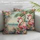 Vintage Christmas Style Farmhouse Pillow Cover&nbsp;Flamingos Wear Santa Hats Decoraive Home Cushion CoverFlowers Outdoor Decor for Sofa Couch Pillowcase ( Flamingo)