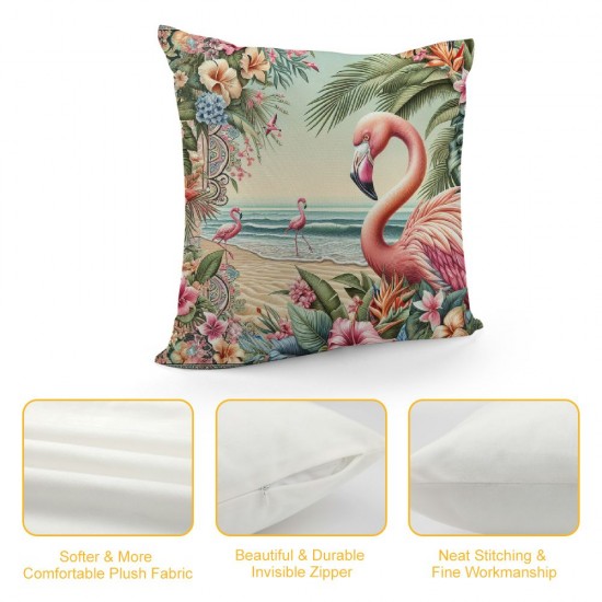 Vintage Christmas Style Farmhouse Pillow Cover&nbsp;Flamingos Wear Santa Hats Decoraive Home Cushion CoverFlowers Outdoor Decor for Sofa Couch Pillowcase ( Flamingo)