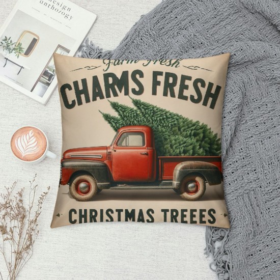 Ulloord Xmas Throw Pillow Covers Farm Fresh Christmas Trees Decorative Farmhouse Outdoor Merry Christmas Pillow Cases Super Soft for Couch Sofa