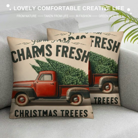 Ulloord Xmas Throw Pillow Covers Farm Fresh Christmas Trees Decorative Farmhouse Outdoor Merry Christmas Pillow Cases Super Soft for Couch Sofa