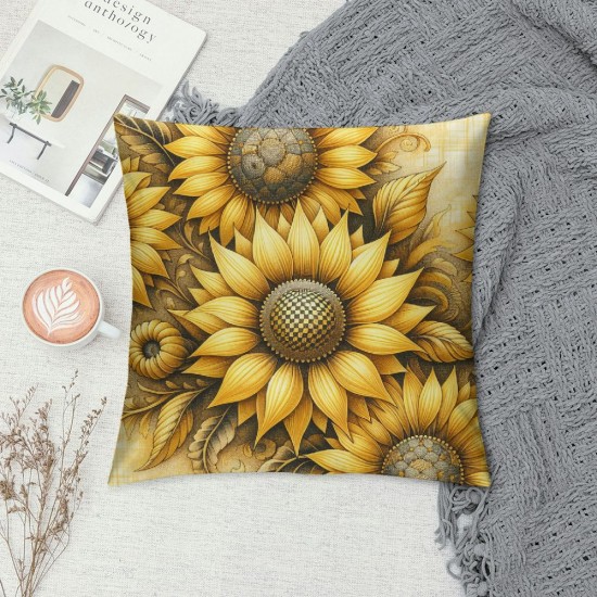 Ulloord Hello Summer Sunflower Pillow Covers Yellow Flower Sunshine Black and White Buffalo Plaid Stripes Farmhouse Decorative Throw Pillow Cases Cushion Covers for Sofa Couch