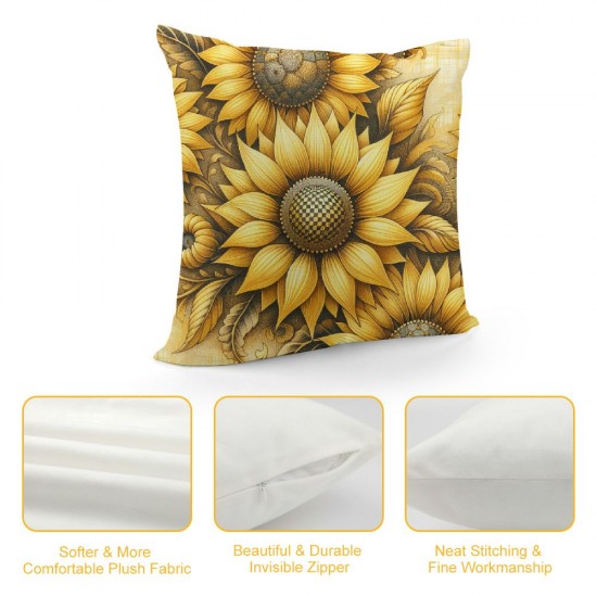 Ulloord Hello Summer Sunflower Pillow Covers Yellow Flower Sunshine Black and White Buffalo Plaid Stripes Farmhouse Decorative Throw Pillow Cases Cushion Covers for Sofa Couch