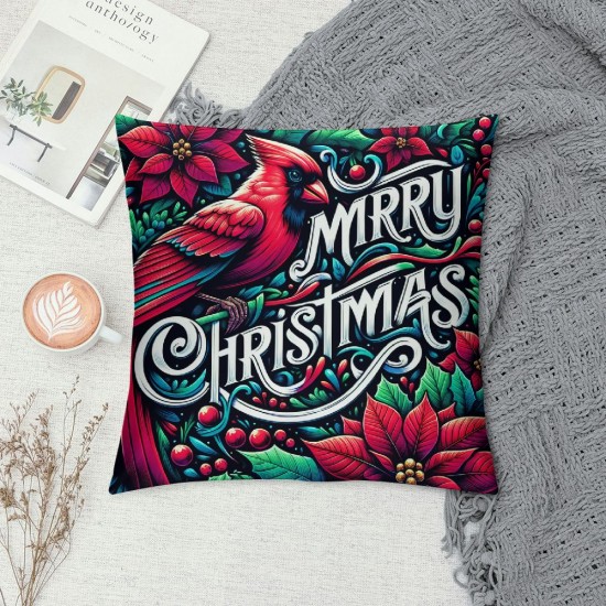 Ulloord Vintage Throw Pillow Covers Merry Christmas with Xmas Flower Decor Pillow Cover Pillow Case Cushion Cover for Sofa