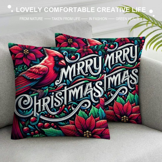 Ulloord Vintage Throw Pillow Covers Merry Christmas with Xmas Flower Decor Pillow Cover Pillow Case Cushion Cover for Sofa