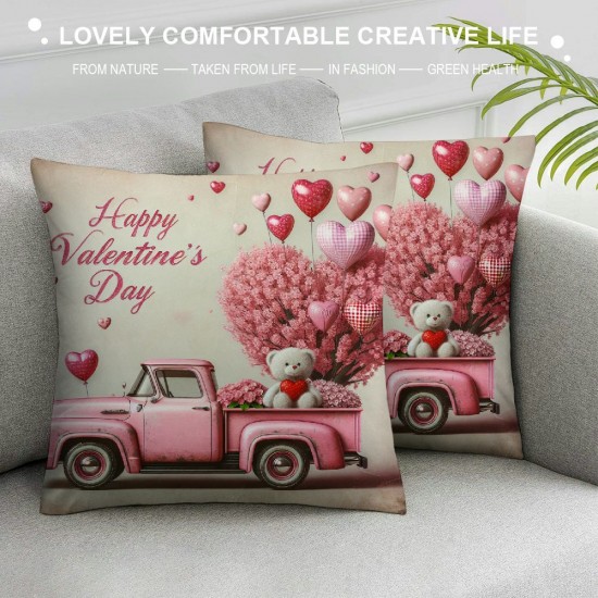 &nbsp;Happy Valentine's Day Throw Pillow Covers Red Heart Truck Pillow Cover&nbsp;Valentines Farmhouse Pillow Cases Love Gift Cushion Cover Home Sofa Pillowcase for Indoor Outdoor