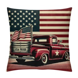 Ulloord Vintage Red Truck Throw Pillow Covers America Flag Decorative Pillow Covers Square Rustic Dog Pillow Case Cushion Cover Home Outdoor Decor Sofa Bed