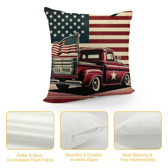 Ulloord Vintage Red Truck Throw Pillow Covers America Flag Decorative Pillow Covers Square Rustic Dog Pillow Case Cushion Cover Home Outdoor Decor Sofa Bed