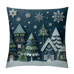  Pillow Covers Blue Winter Holiday Farmhouse Decoration Pillow Cases Cushion Cover for Home Sofa Couch