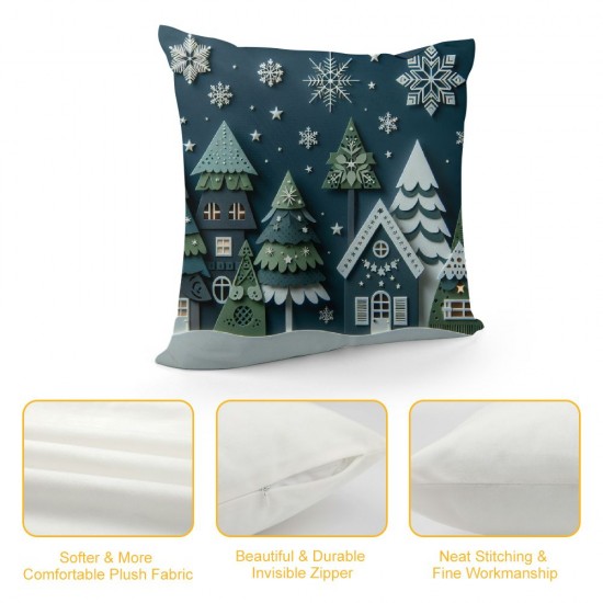  Pillow Covers Blue Winter Holiday Farmhouse Decoration Pillow Cases Cushion Cover for Home Sofa Couch