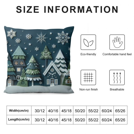  Pillow Covers Blue Winter Holiday Farmhouse Decoration Pillow Cases Cushion Cover for Home Sofa Couch