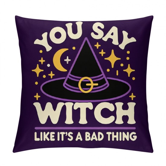 Ulloord  Halloween Magic Witch Hat Throw Pillow Cover Happy Halloween Pillow Case Square Decorative Cushion Cover for Home Sofa Couch Pillowcase&nbsp;(Witch)