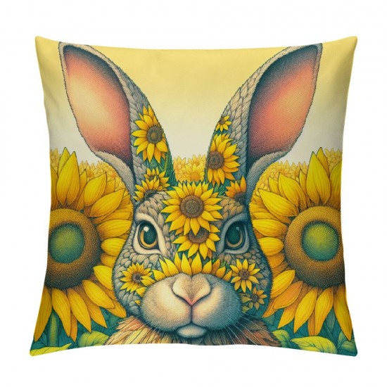 Ulloord Smillyard Home Outdoor Pillow Covers Rabbit with Sunflower Floral Decorative Pillow Covers Cute Bunny Flowers Farmhouse Pillow Cases Animal Patter Cushion Cover