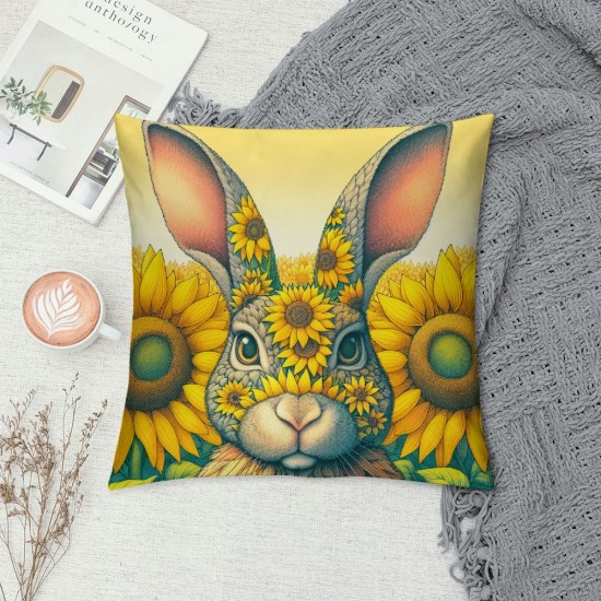 Ulloord Smillyard Home Outdoor Pillow Covers Rabbit with Sunflower Floral Decorative Pillow Covers Cute Bunny Flowers Farmhouse Pillow Cases Animal Patter Cushion Cover