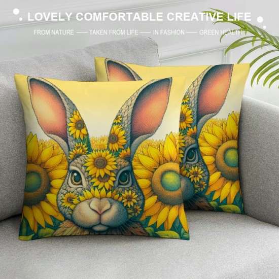 Ulloord Smillyard Home Outdoor Pillow Covers Rabbit with Sunflower Floral Decorative Pillow Covers Cute Bunny Flowers Farmhouse Pillow Cases Animal Patter Cushion Cover