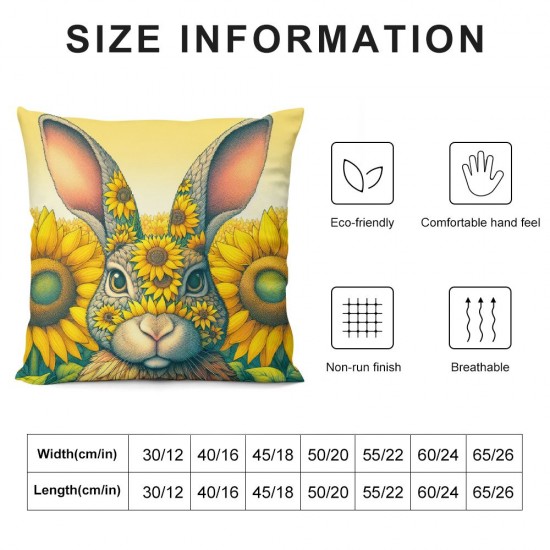 Ulloord Smillyard Home Outdoor Pillow Covers Rabbit with Sunflower Floral Decorative Pillow Covers Cute Bunny Flowers Farmhouse Pillow Cases Animal Patter Cushion Cover