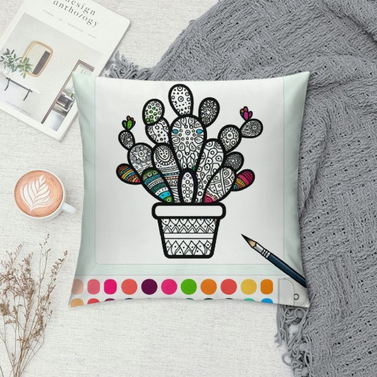 Ulloord  Tropical Plant Throw Pillow Covers Watercolor Cactus Print Farmhouse Home Decor Pillow Cover Super Soft Square White Background&nbsp;Pillowcase Cushion Cover