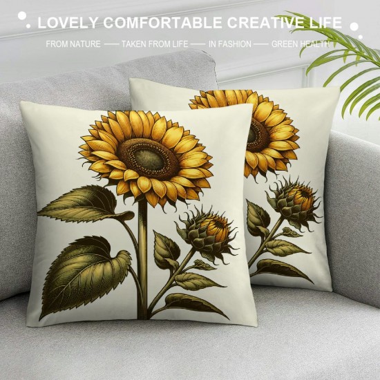 Ulloord Vintage Garden Theme&nbsp;Farmhouse Throw Pillow Covers Yellow Sunflower Euro Pillow Covers Pillowcase Cushion Cover Home Garden Couch Bedroom