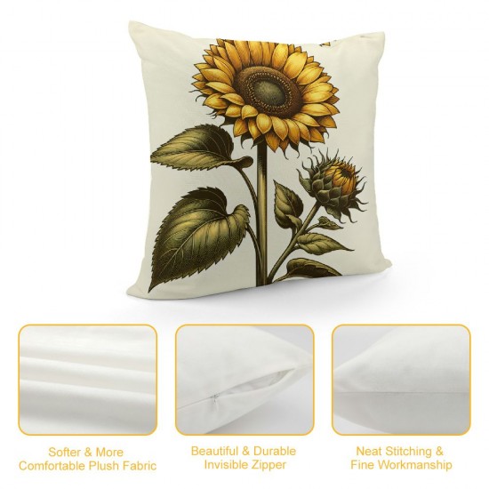 Ulloord Vintage Garden Theme&nbsp;Farmhouse Throw Pillow Covers Yellow Sunflower Euro Pillow Covers Pillowcase Cushion Cover Home Garden Couch Bedroom