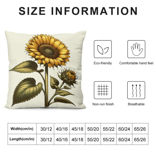 Ulloord Vintage Garden Theme&nbsp;Farmhouse Throw Pillow Covers Yellow Sunflower Euro Pillow Covers Pillowcase Cushion Cover Home Garden Couch Bedroom