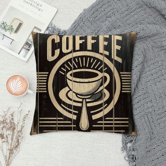 Ulloord Coffee Theme Throw Pillow Case &nbsp;Background&nbsp;Coffee Pattern Decorative Pillow Covers Square for Home Sofa Cushion Cover