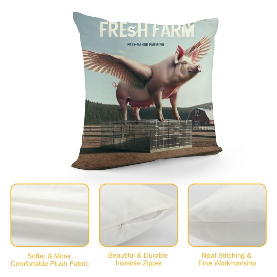 Ulloord Vintage Farmhouse Pig Pillow Covers Poultry Pig Throw Pillow Case Cushion Cover Fresh Farm Lettering Rustic Farm Pillow Cover for Sofa 