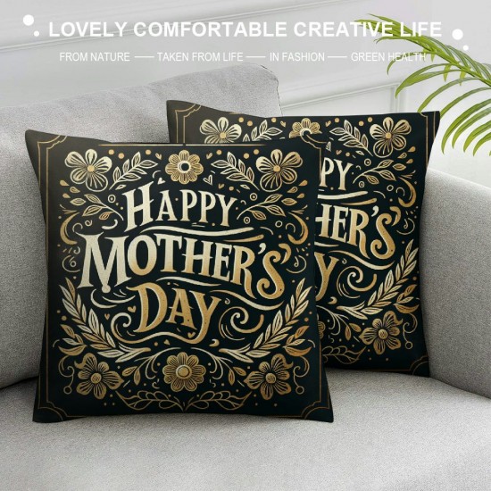 Ulloord Happy Mother's Day Pillow Covers Flower Print&nbsp;Decorative Pillow Covers Black Cushion Cover for Mother' Day Party Home Decor Pillowcase