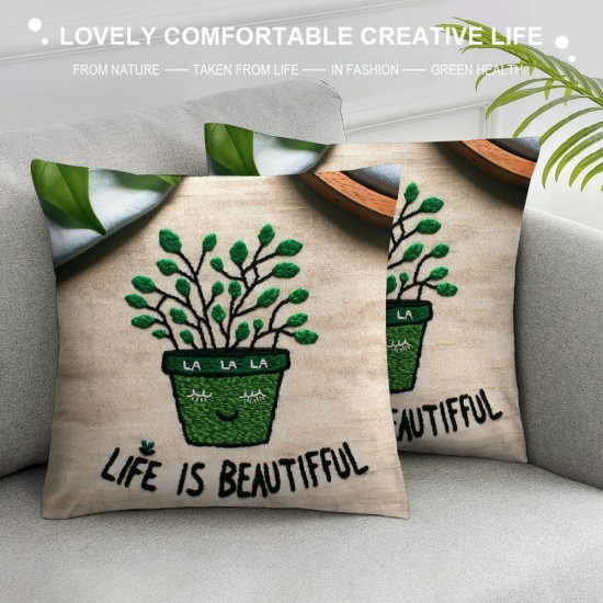 Ulloord  Throw Pillow Covers Vintage Watercolor Summer Green Plant Grass Decorative Pillow Covers Square Black Form Couch Decor Cushion Cover