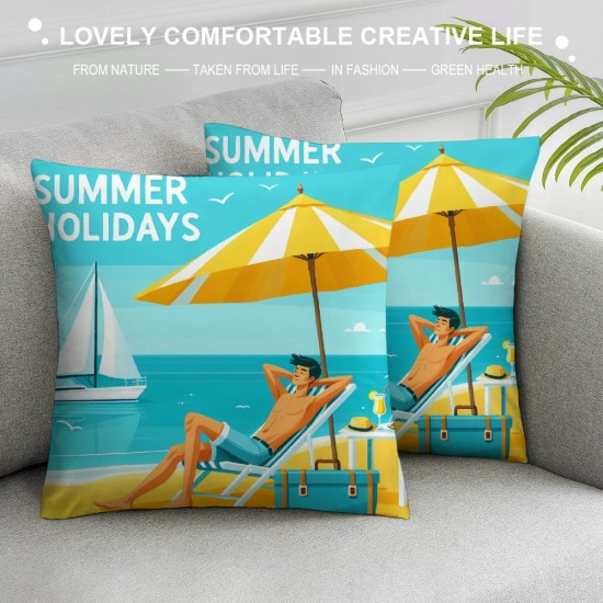  Summer Throw Pillow Covers Quote Words Pillow Cover Sea Beach&nbsp; Fruit Decorative Pillow Case Cushion Cover Beach Theme