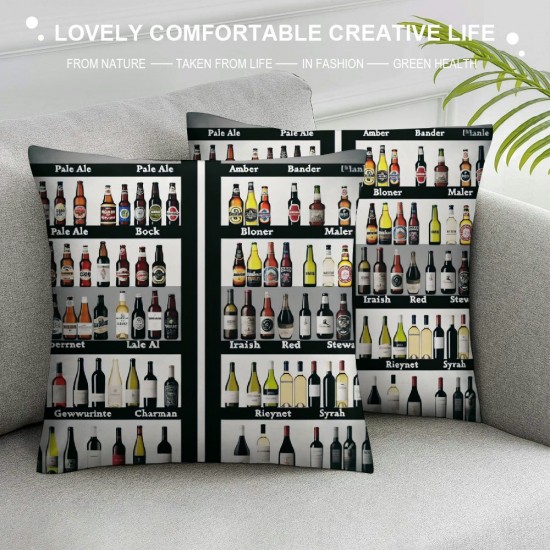  Yellow Pillow Covers Winebottle Pattern Throw Pillow Case Cushions Covers Home Sofa Bed Decor Pillowcase