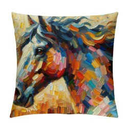  Oil Painting Throw Pillow Cover Color Horse Pattern Decorative Pillow Covers Square Outdoor Home Cushion Case Cover for Sofa