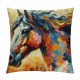  Oil Painting Throw Pillow Cover Color Horse Pattern Decorative Pillow Covers Square Outdoor Home Cushion Case Cover for Sofa