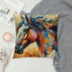  Oil Painting Throw Pillow Cover Color Horse Pattern Decorative Pillow Covers Square Outdoor Home Cushion Case Cover for Sofa