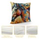  Oil Painting Throw Pillow Cover Color Horse Pattern Decorative Pillow Covers Square Outdoor Home Cushion Case Cover for Sofa