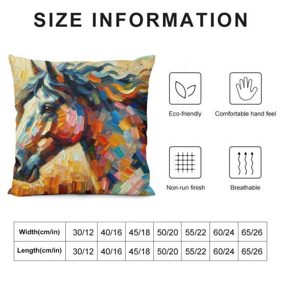  Oil Painting Throw Pillow Cover Color Horse Pattern Decorative Pillow Covers Square Outdoor Home Cushion Case Cover for Sofa