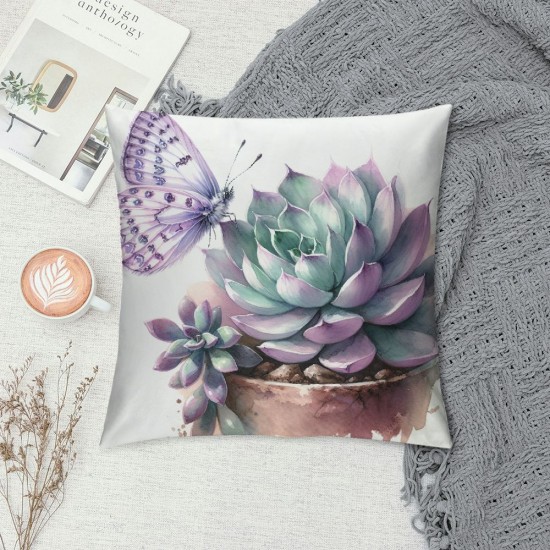  Oil Painting Tropical Plant Pillow Cover Green Succulent with&nbsp; Decorative Cushion Case Cover Square Pillow Case