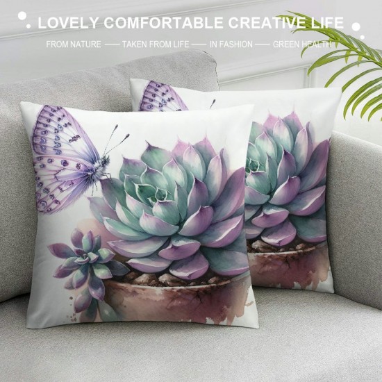  Oil Painting Tropical Plant Pillow Cover Green Succulent with&nbsp; Decorative Cushion Case Cover Square Pillow Case