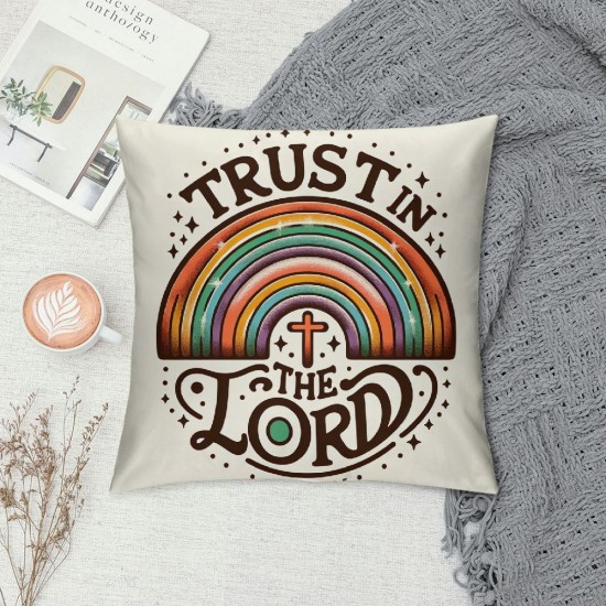 Trust The Lord Throw Pillow Case Cover ,Boho Purple Rainbow Decorations for Home Bedroom Girls Room Office,Gifts for Women Faith Girls Teens