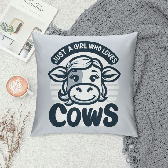 Farmhouse Cow Themed Pillowcase Decorations for Home Girl Room, Just A Girl Who Loves Cows Throw Pillow Cover, Cow Girls Gifts