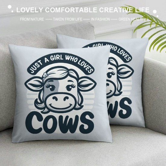 Farmhouse Cow Themed Pillowcase Decorations for Home Girl Room, Just A Girl Who Loves Cows Throw Pillow Cover, Cow Girls Gifts