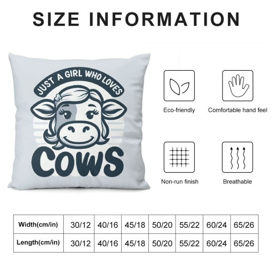 Farmhouse Cow Themed Pillowcase Decorations for Home Girl Room, Just A Girl Who Loves Cows Throw Pillow Cover, Cow Girls Gifts