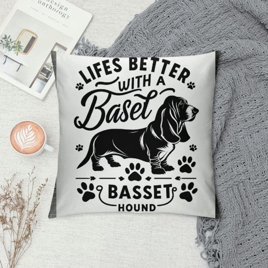 Ulloord Life is Better with A Basset Hound Decorative Throw Pillow Case Cover ,Funny Basset Hound Puppy Dog Decorations For Home Bedroom Girls Room Office,Basset Hound Owners Moms Gift,Dog Lovers Gift