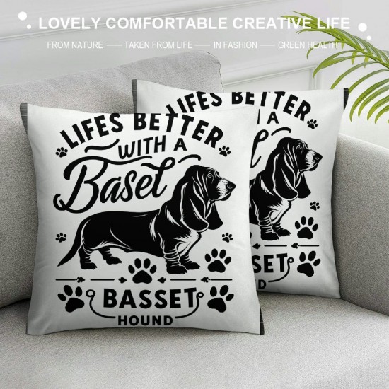 Ulloord Life is Better with A Basset Hound Decorative Throw Pillow Case Cover ,Funny Basset Hound Puppy Dog Decorations For Home Bedroom Girls Room Office,Basset Hound Owners Moms Gift,Dog Lovers Gift