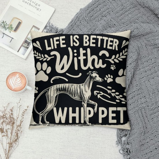 Ulloord Life is Better with A Decorative Throw Pillow Case Cover ,Funny Decorations for Home Bedroom Girls Room Office, Owners Moms Gift,Dog Lovers Gift