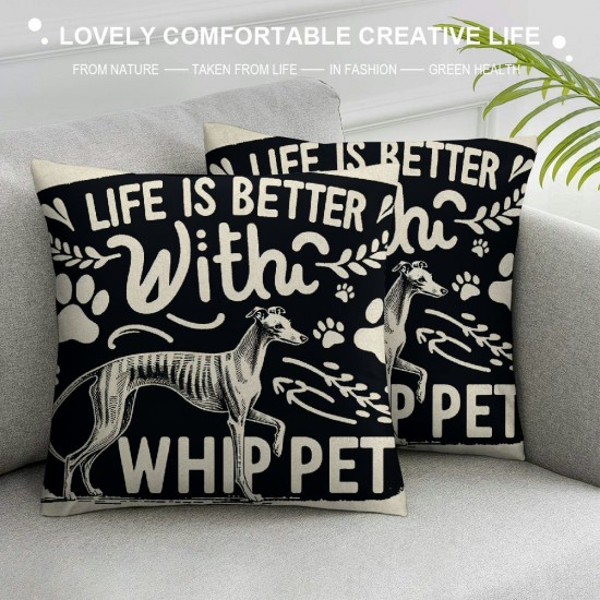 Ulloord Life is Better with A Decorative Throw Pillow Case Cover ,Funny Decorations for Home Bedroom Girls Room Office, Owners Moms Gift,Dog Lovers Gift