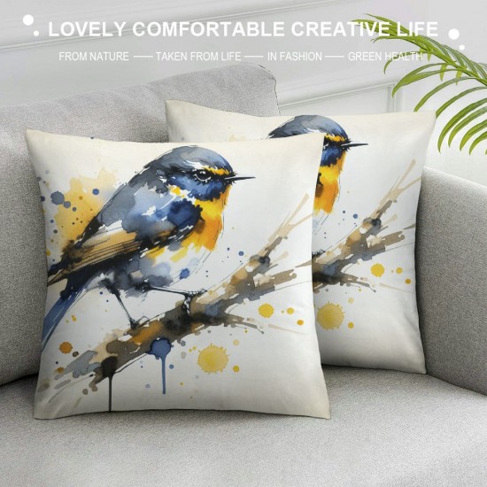 Ulloord Outdoor&nbsp;Birds are Singing&nbsp;On The Tree Accent Farmhouse Decorative Throw Pillow Covers Watercolor Lovely Birds Pillowcases Super Sof Pillow Case for Bed