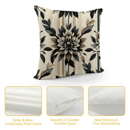 Ulloord Brown Tan Black Pillow Covers Dahlia Floral Decor Throw Pillows Spring Summer Modern Geometry Flower Outdoor Decorative Cushion Cases for Sofa Couch Bed Decorations