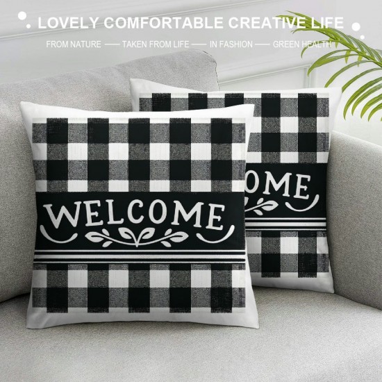  Fall Buffalo Plaid Pillow Covers Pillow Case Black and White Grid Square Farmhouse Cushion Cover for Sofa Couch Bedroom ()